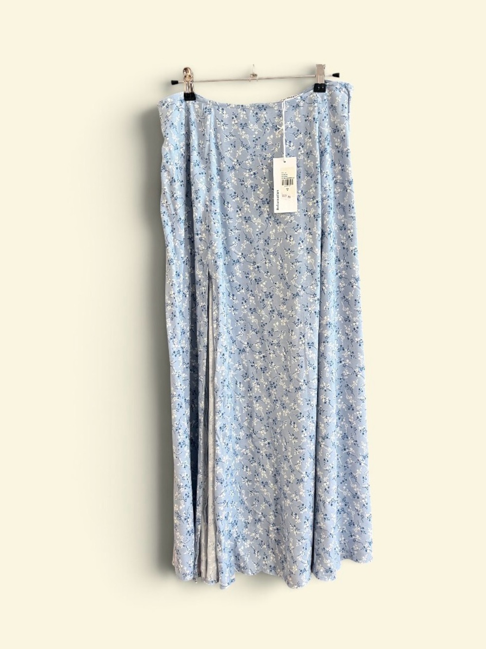 Reformation Floral Midi Skirt Blue White High Rise Front Slit Romantic - Picture 3 of 12
